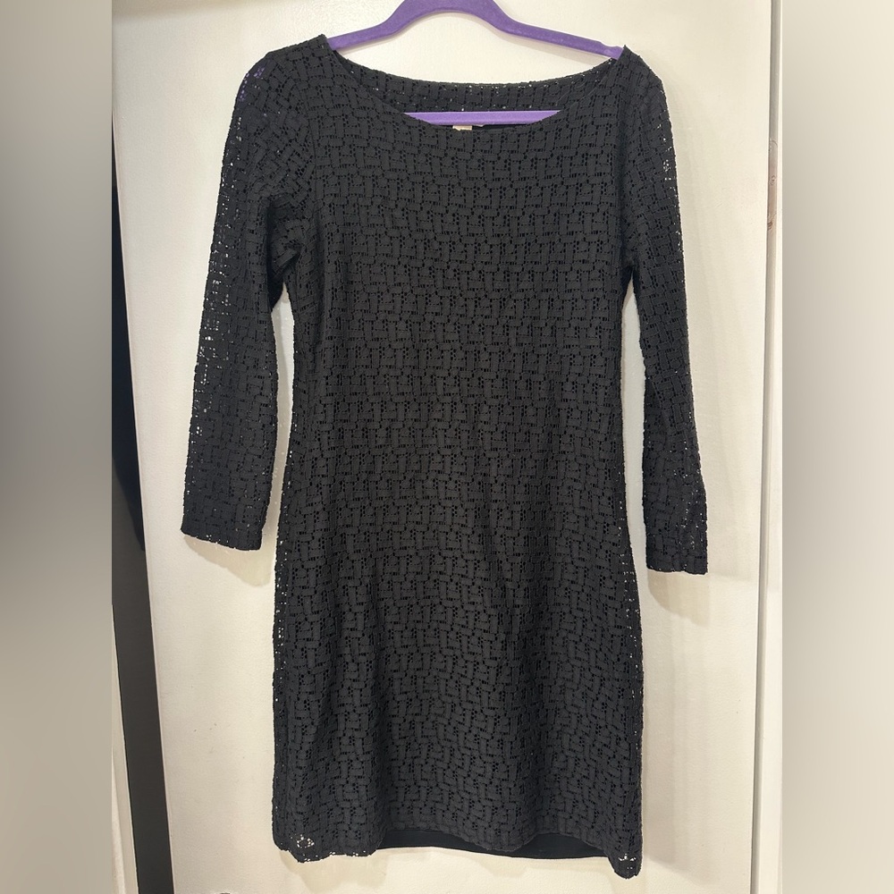 Banana Republic Black Textured Long Sleeve Dress